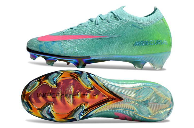CHUTEIRA NIKE AIR ZOOM MERCURIAL VAPOR 16 ELITE CAMPO "COSMIC SPEED 2" - VERDE E ROSA