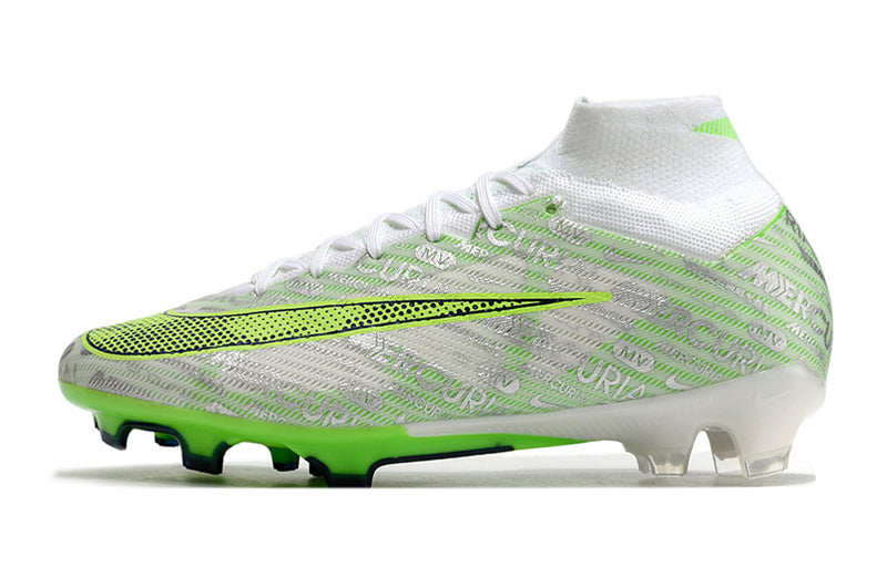 CHUTEIRA NIKE AIR ZOOM MERCURIAL SUPERFLY 9 ELITE CAMPO "XXV" - BRANCA E VERDE