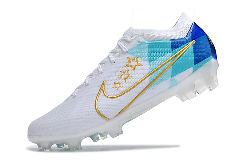 CHUTEIRA NIKE AIR ZOOM MERCURIAL VAPOR 15 ELITE CAMPO "ENZO FERNANDEZ" - BRANCA E AZUL
