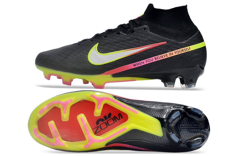 CHUTEIRA NIKE AIR ZOOM MERCURIAL SUPERFLY 9 ELITE CAMPO "RASHFORD" - PRETA E COLORIDA