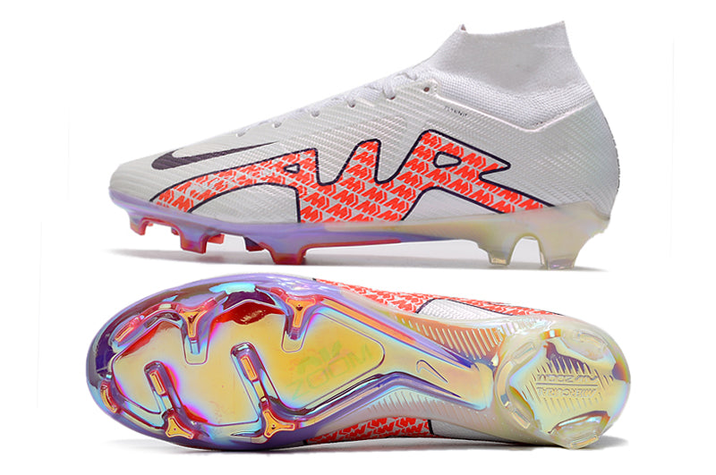 CHUTEIRA NIKE AIR ZOOM MERCURIAL SUPERFLY 9 ELITE CAMPO "DISRUPTION" - BRANCA E VERMELHA