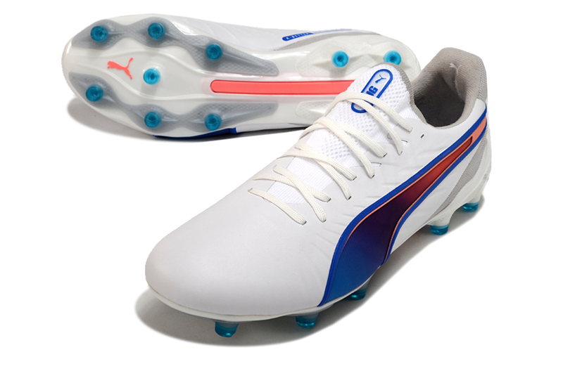 CHUTEIRA PUMA KING FG/AG CAMPO "SUPERCHARGE" - BRANCA E ROSA