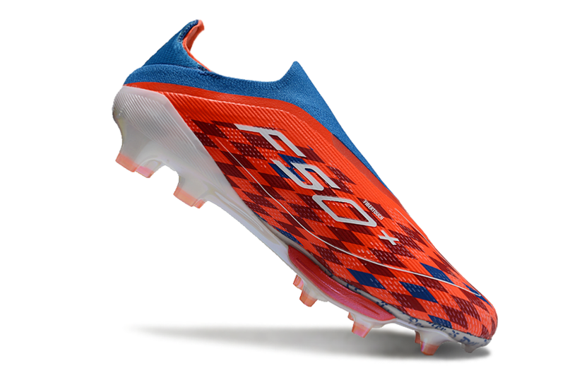 CHUTEIRA ADIDAS F50 LACELESS LIGHTSTRIKE PRO ELITE CAMPO - LARANJA E AZUL