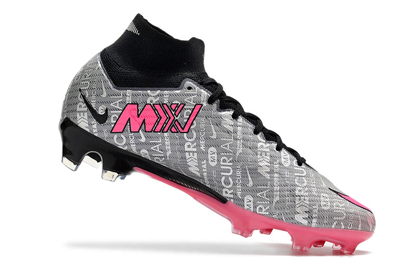 CHUTEIRA NIKE AIR ZOOM MERCURIAL SUPERFLY 9 ELITE CAMPO "XXV" - CINZA E ROSA