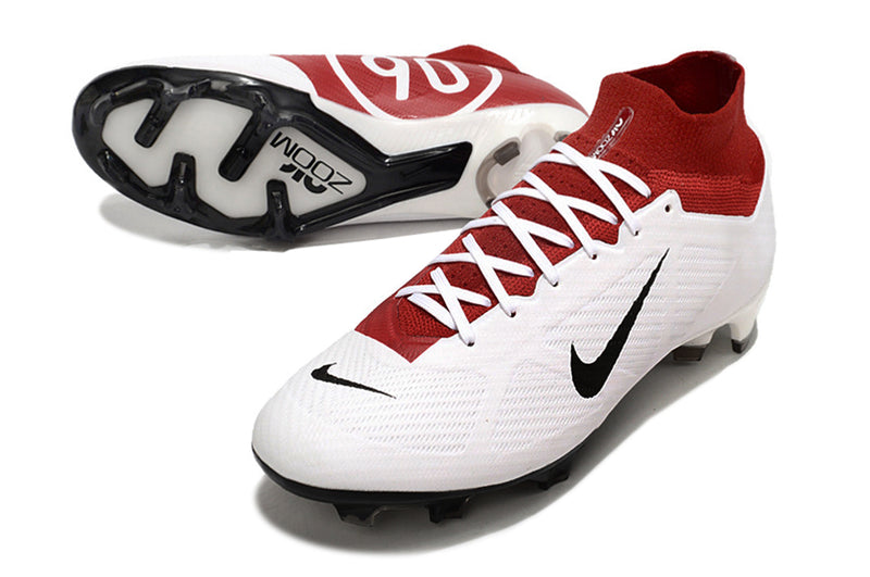 CHUTEIRA NIKE AIR ZOOM MERCURIAL SUPERFLY 9 ELITE CAMPO "T90 REMAKE" - BRANCA E VERMELHA