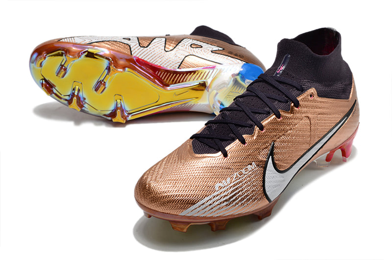 CHUTEIRA NIKE AIR ZOOM MERCURIAL SUPERFLY 9 ELITE CAMPO "MBAPPÉ FRANÇA" - COBRE E PRETA