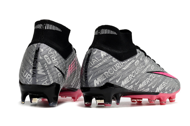 CHUTEIRA NIKE AIR ZOOM MERCURIAL SUPERFLY 9 ELITE CAMPO "XXV" - CINZA E ROSA