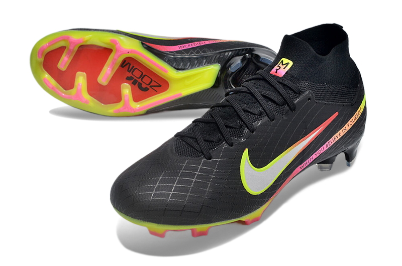 CHUTEIRA NIKE AIR ZOOM MERCURIAL SUPERFLY 9 ELITE CAMPO "RASHFORD" - PRETA E COLORIDA