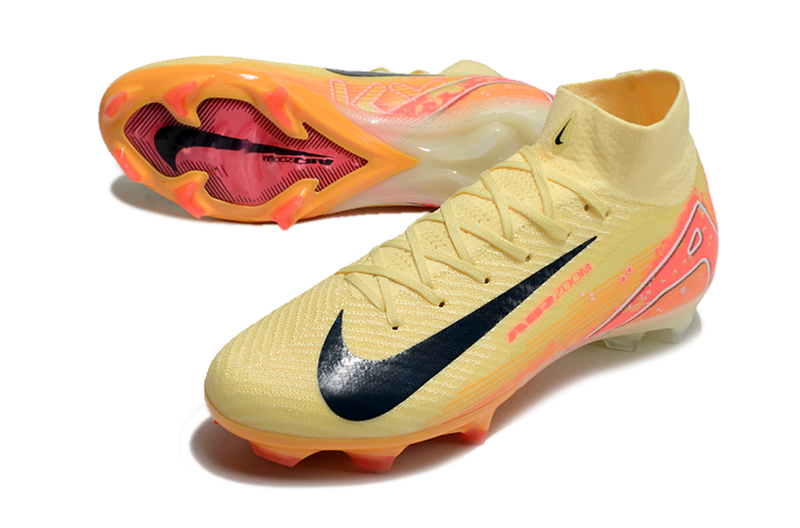 CHUTEIRA NIKE AIR ZOOM MERCURIAL SUPERFLY 10 ELITE CAMPO "MBAPPÉ" - AMARELA E LARANJA