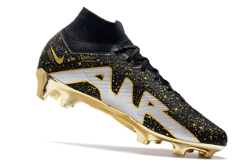 CHUTEIRA NIKE AIR ZOOM MERCURIAL SUPERFLY 9 ELITE CAMPO - PRETA E DOURADA