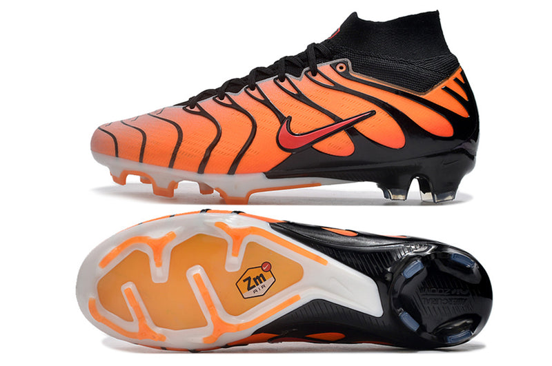 CHUTEIRA NIKE AIR ZOOM MERCURIAL SUPERFLY 9 ELITE CAMPO "AIR MAX TN" - LARANJA E PRETA