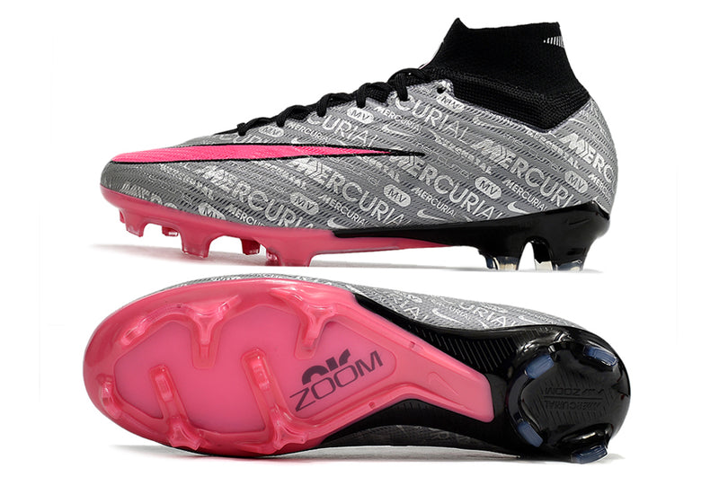 CHUTEIRA NIKE AIR ZOOM MERCURIAL SUPERFLY 9 ELITE CAMPO "XXV" - CINZA E ROSA