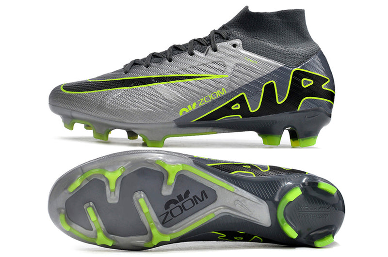 CHUTEIRA NIKE AIR ZOOM MERCURIAL SUPERFLY 9 ELITE CAMPO - CINZA E VERDE