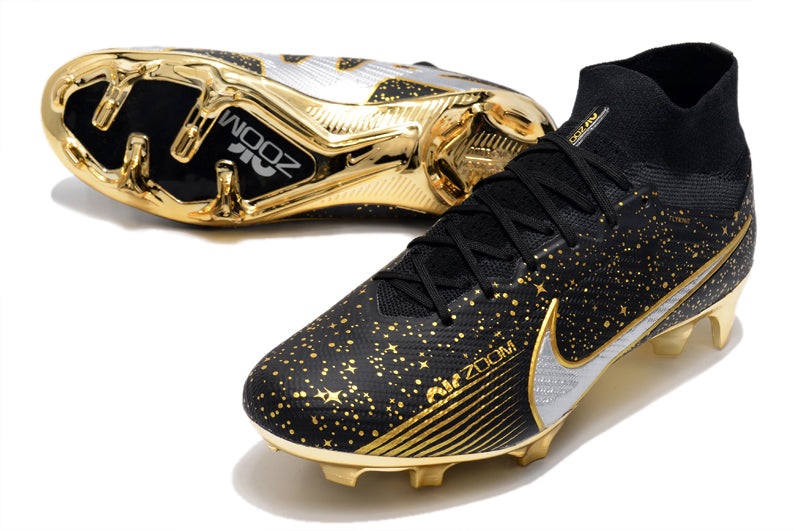 CHUTEIRA NIKE AIR ZOOM MERCURIAL SUPERFLY 9 ELITE CAMPO - PRETA E DOURADA