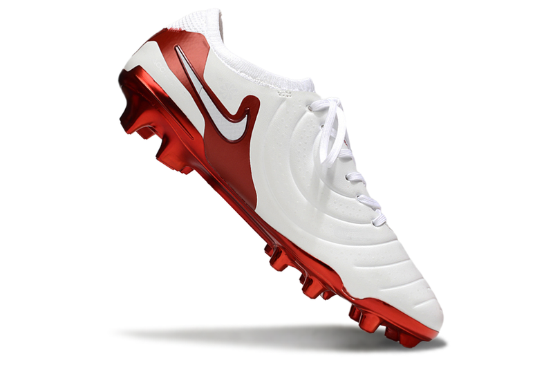 CHUTEIRA NIKE TIEMPO LEGEND 10 ELITE CAMPO "CHROMATIC" - BRANCA E VERMELHA