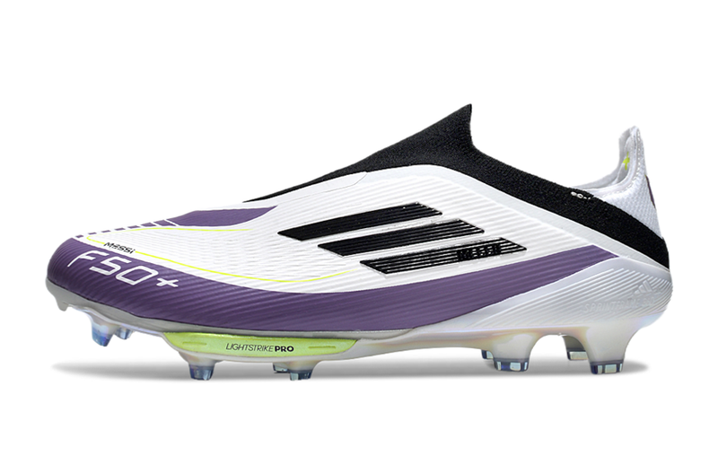 CHUTEIRA ADIDAS F50 LACELESS LIGHTSTRIKE PRO ELITE CAMPO - BRANCA E ROXA