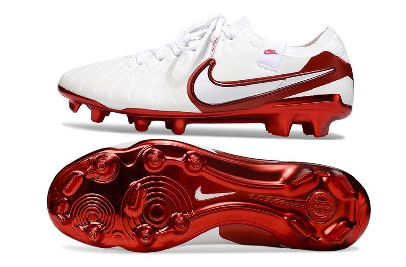 CHUTEIRA NIKE TIEMPO LEGEND 10 ELITE CAMPO "CHROMATIC" - BRANCA E VERMELHA
