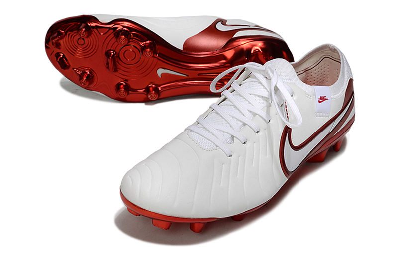 CHUTEIRA NIKE TIEMPO LEGEND 10 ELITE CAMPO "CHROMATIC" - BRANCA E VERMELHA