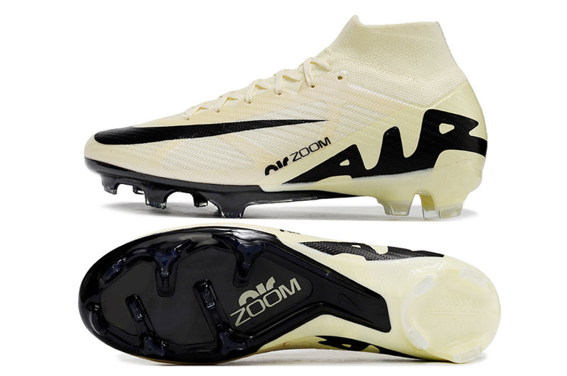 CHUTEIRA NIKE AIR ZOOM MERCURIAL SUPERFLY 9 ELITE CAMPO "MAD READY" - BEGE E PRETA
