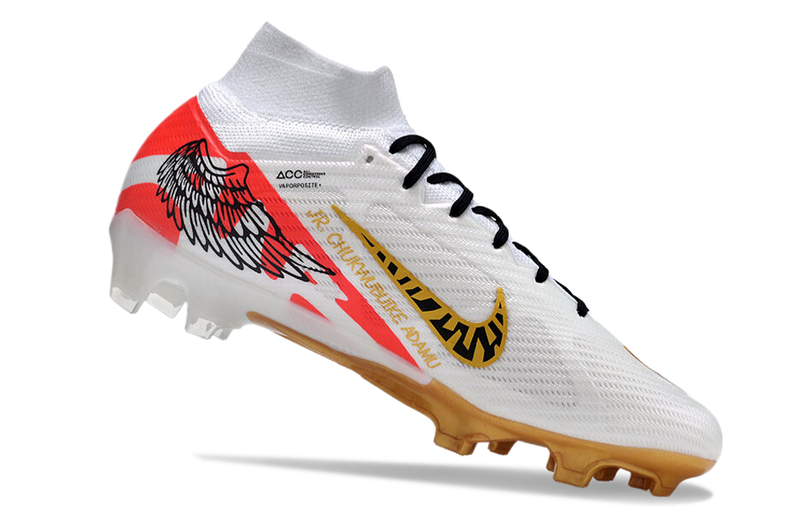 CHUTEIRA NIKE AIR ZOOM MERCURIAL SUPERFLY 9 ELITE CAMPO - BRANCA E DOURADA