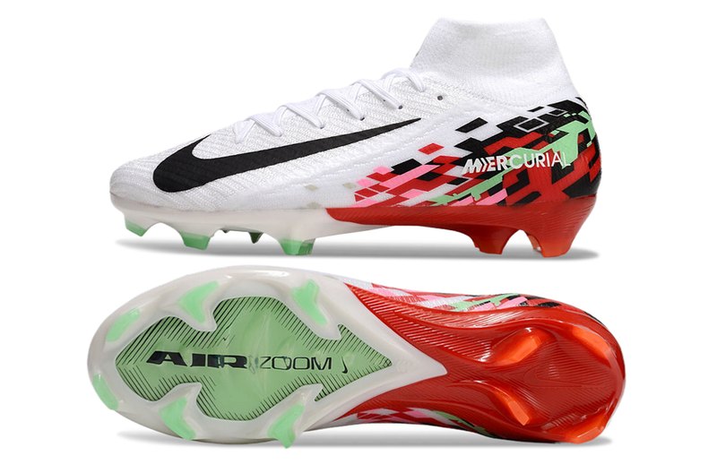 CHUTEIRA NIKE AIR ZOOM MERCURIAL SUPERFLY 10 ELITE CAMPO - BRANCA E VERMELHA