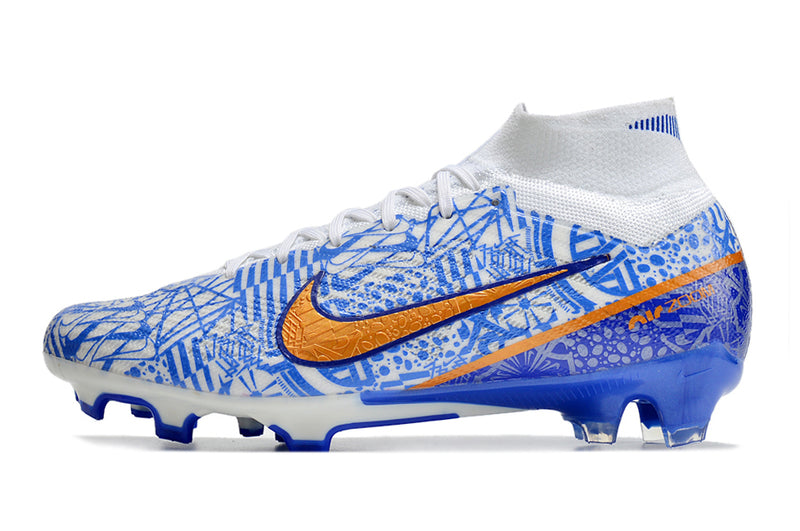 CHUTEIRA NIKE AIR ZOOM MERCURIAL SUPERFLY 9 ELITE CAMPO "CR7" - BRANCA E AZUL