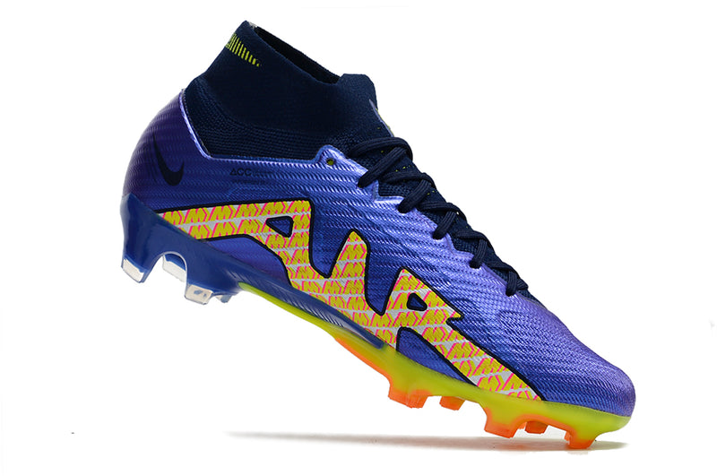 CHUTEIRA NIKE AIR ZOOM MERCURIAL SUPERFLY 9 ELITE CAMPO - AZUL E AMARELA