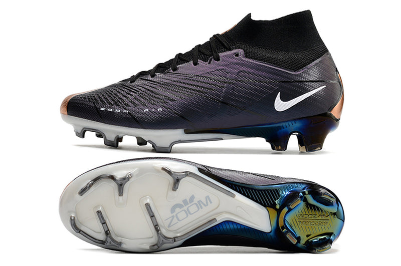 CHUTEIRA NIKE AIR ZOOM MERCURIAL SUPERFLY 9 ELITE CAMPO "2001" - PRETA E COBRE