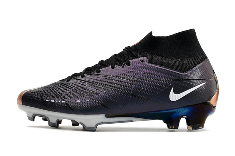 CHUTEIRA NIKE AIR ZOOM MERCURIAL SUPERFLY 9 ELITE CAMPO "2001" - PRETA E COBRE