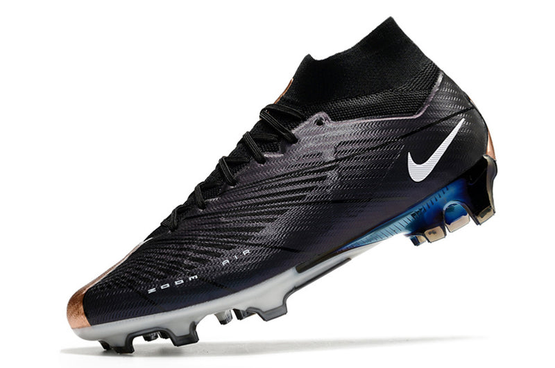 CHUTEIRA NIKE AIR ZOOM MERCURIAL SUPERFLY 9 ELITE CAMPO "2001" - PRETA E COBRE