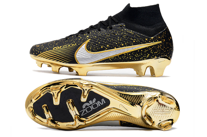 CHUTEIRA NIKE AIR ZOOM MERCURIAL SUPERFLY 9 ELITE CAMPO - PRETA E DOURADA