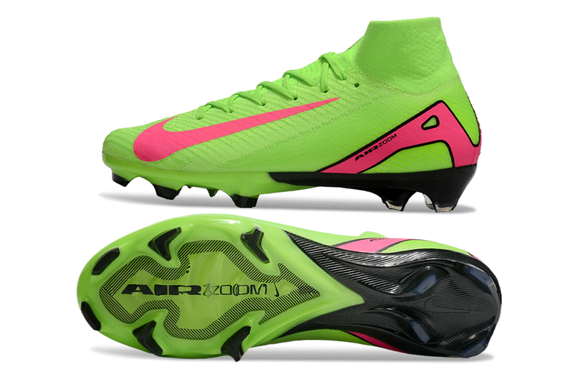 CHUTEIRA NIKE AIR ZOOM MERCURIAL SUPERFLY 10 ELITE CAMPO - VERDE E ROSA