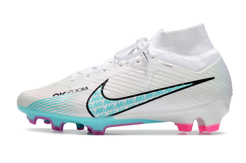 CHUTEIRA NIKE AIR ZOOM MERCURIAL SUPERFLY 9 ELITE CAMPO - BRANCA E CIANO