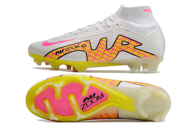 CHUTEIRA NIKE AIR ZOOM MERCURIAL SUPERFLY 9 ELITE CAMPO - BRANCA E AMARELA