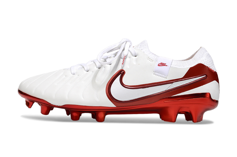 CHUTEIRA NIKE TIEMPO LEGEND 10 ELITE CAMPO "CHROMATIC" - BRANCA E VERMELHA