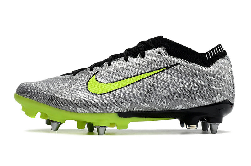 CHUTEIRA NIKE AIR ZOOM MERCURIAL VAPOR 15 ELITE TRAVA MISTA "XXV" - PRATA E VREDE