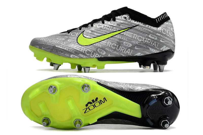 CHUTEIRA NIKE AIR ZOOM MERCURIAL VAPOR 15 ELITE TRAVA MISTA "XXV" - PRATA E VREDE