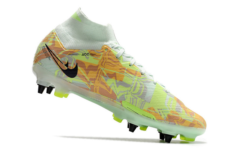 CHUTEIRA NIKE AIR ZOOM MERCURIAL SUPERFLY 9 ELITE TRAVA MISTA "BONDED" - VERDE E LARANJA