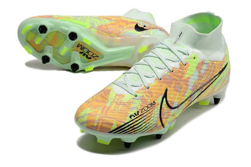 CHUTEIRA NIKE AIR ZOOM MERCURIAL SUPERFLY 9 ELITE TRAVA MISTA "BONDED" - VERDE E LARANJA
