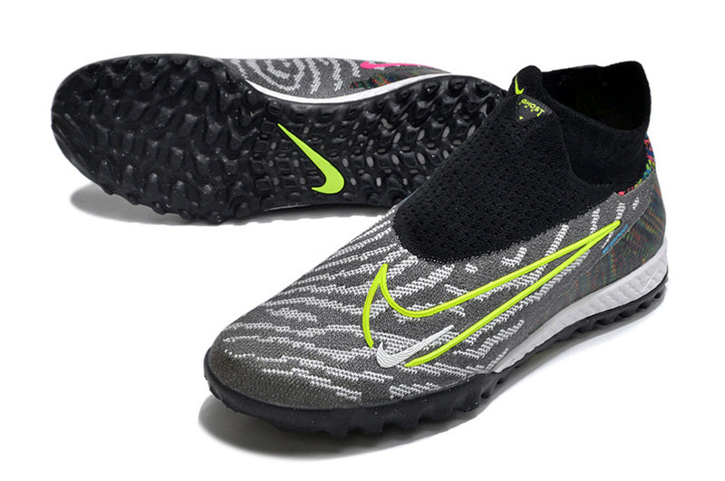 CHUTEIRA NIKE PHANTOM GX DYNAMIC FIT ELITE SOCIETY - CINZA, PRETA E VERDE