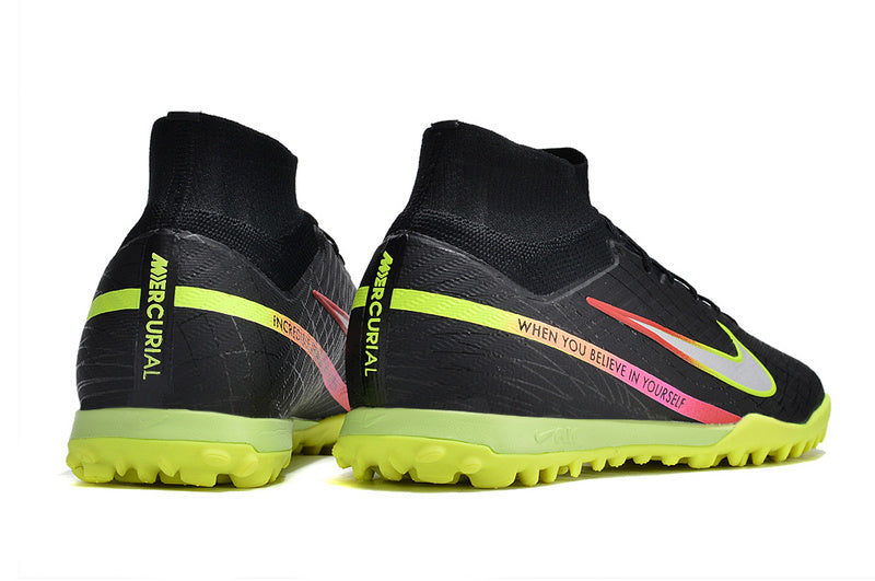 CHUTEIRA NIKE MERCURIAL AIR ZOOM SUPERFLY 9 ELITE SOCIETY - PRETA E VERDE