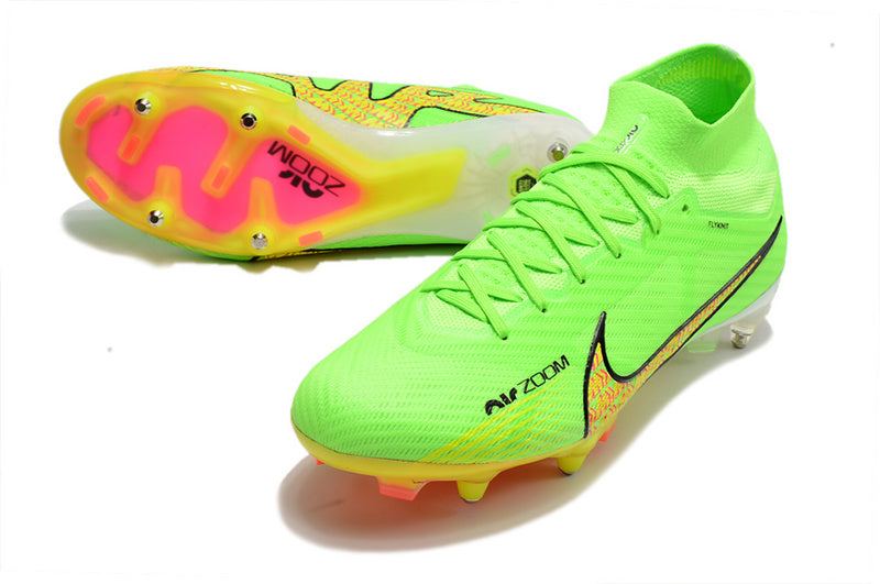 CHUTEIRA NIKE AIR ZOOM MERCURIAL SUPERFLY 9 ELITE TRAVA MISTA FIXA - VERDE E AMARELA