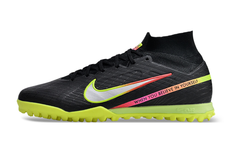 CHUTEIRA NIKE MERCURIAL AIR ZOOM SUPERFLY 9 ELITE SOCIETY - PRETA E VERDE