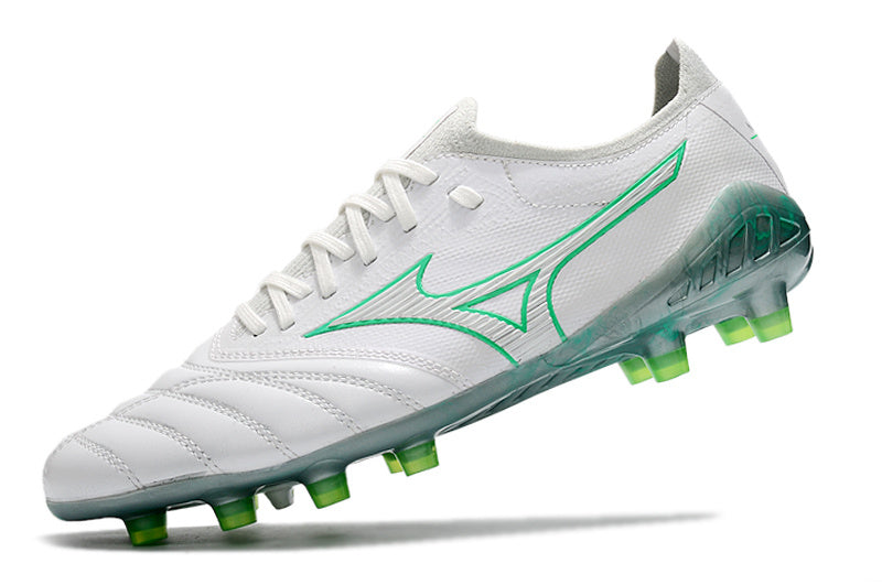 CHUTEIRA MIZUNO MORELIA NEO III JAPAN CAMPO - BRANCA E VERDE