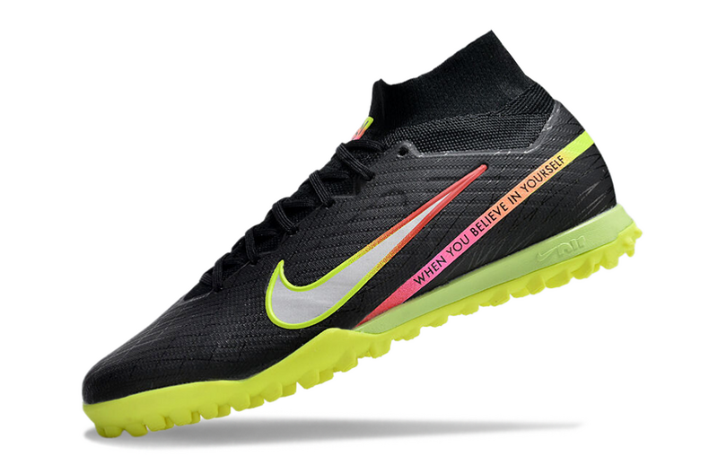 CHUTEIRA NIKE MERCURIAL AIR ZOOM SUPERFLY 9 ELITE SOCIETY - PRETA E VERDE