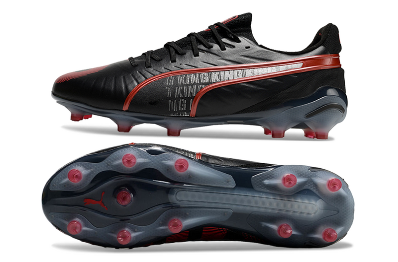 CHUTEIRA PUMA KING FG/AG CAMPO - PRETA E LARANJA
