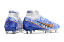 CHUTEIRA NIKE AIR ZOOM MERCURIAL SUPERFLY 9 ELITE TRAVA MISTA FIXA "CR7" - BRANCA E AZUL