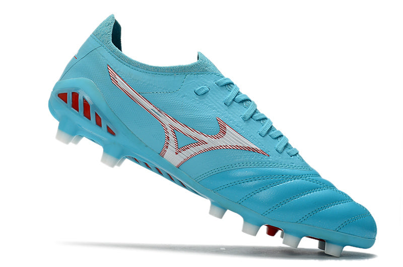 CHUTEIRA MIZUNO MORELIA NEO III JAPAN CAMPO - AZUL E BRANCA