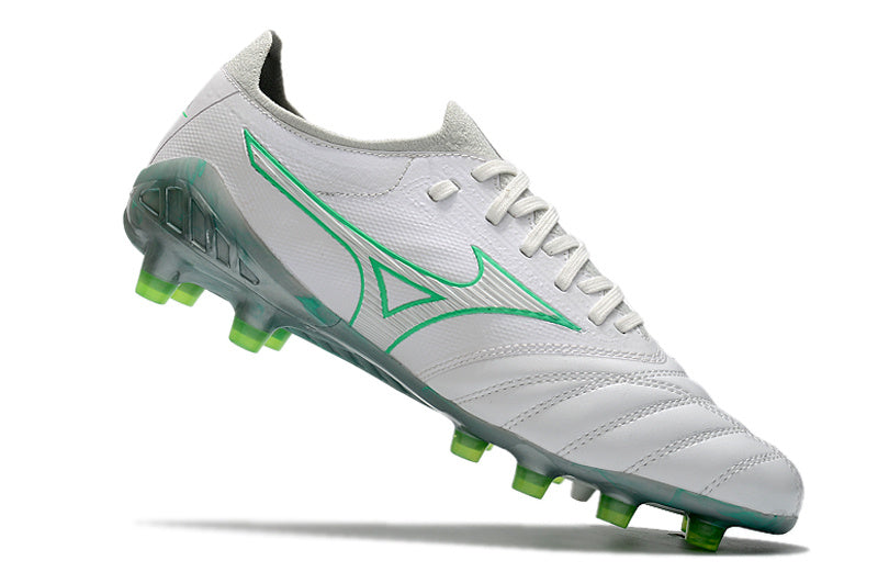 CHUTEIRA MIZUNO MORELIA NEO III JAPAN CAMPO - BRANCA E VERDE
