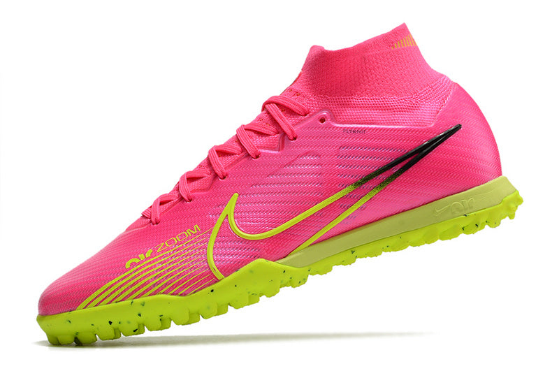 CHUTEIRA NIKE MERCURIAL AIR ZOOM SUPERFLY 9 ELITE SOCIETY "LUMINOUS" - ROSA E AMARELA